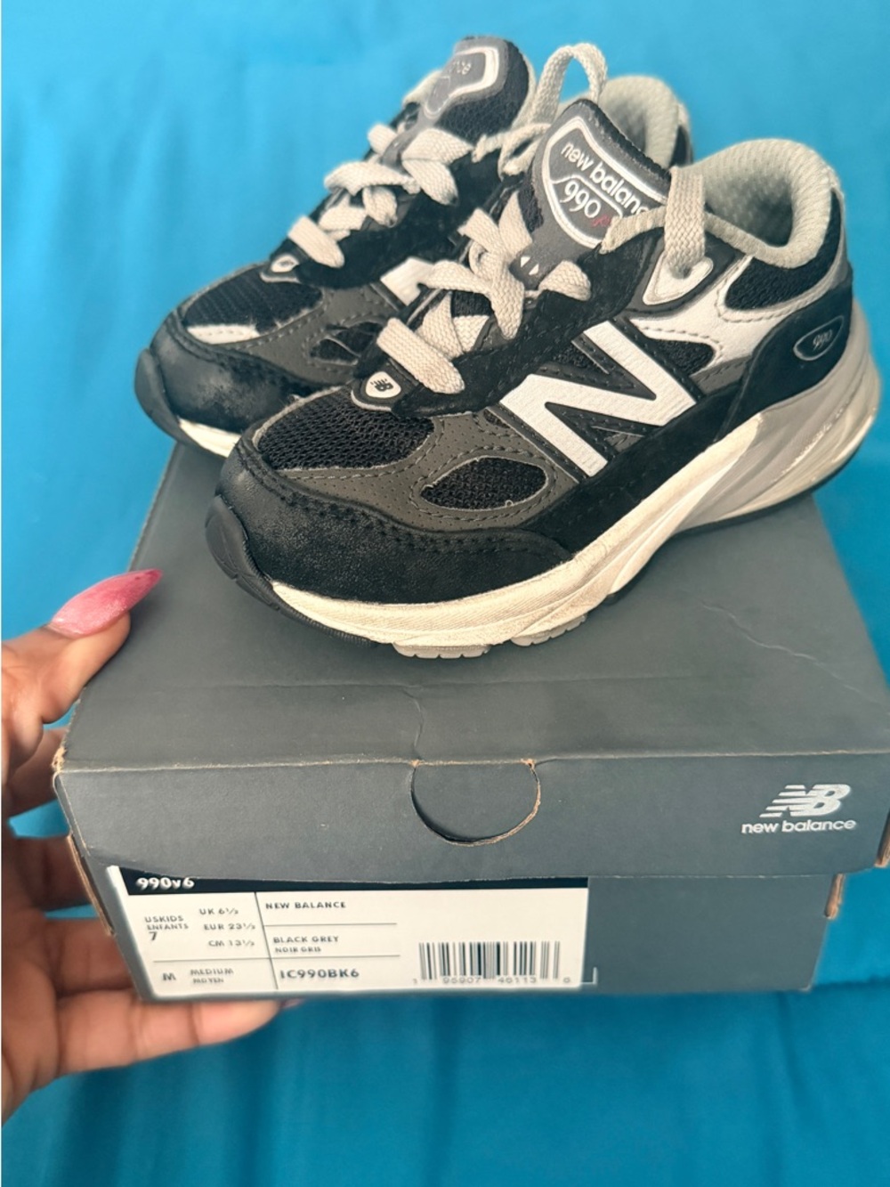 New Balance Kids Black and Gray 990 Sneakers